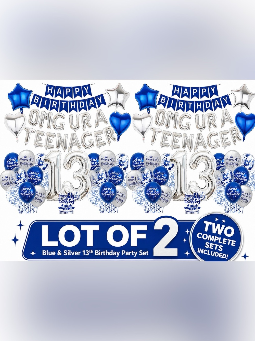 NWT 2 Complete 13th Birthday Party Sets, Supplies Balloon Banners Decoration Kit